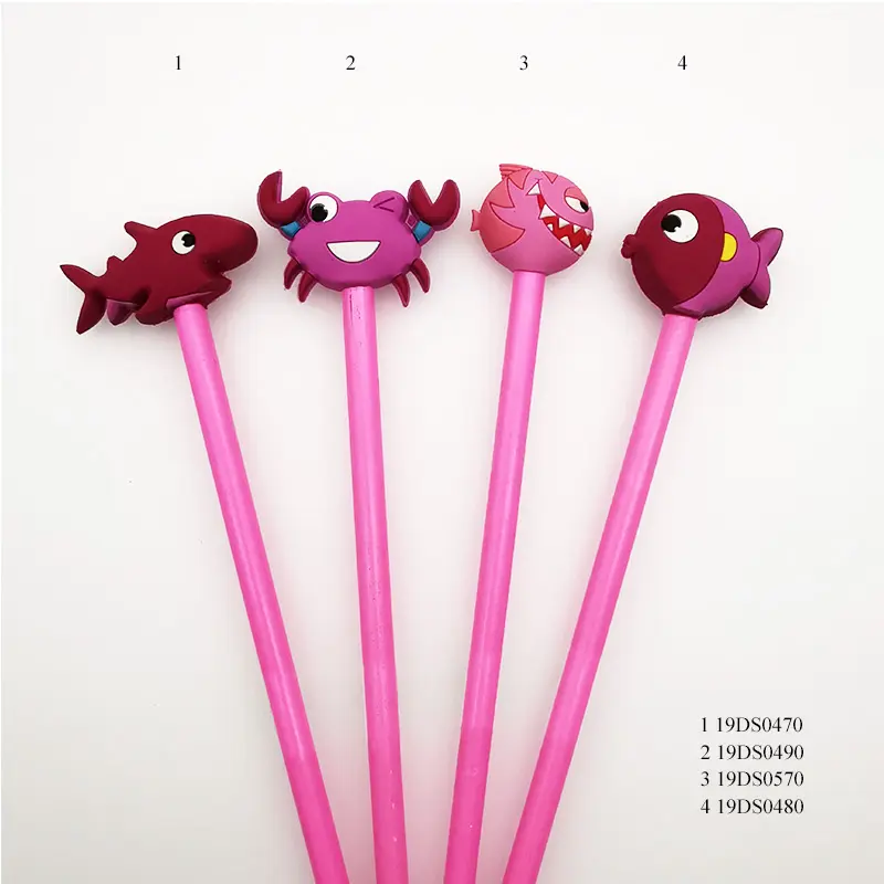 귀여운 만화 바다 동물 실리콘 연필 커버 실리콘 동물 쓰기 펜 모자 Pvc