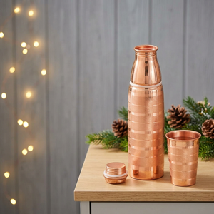 Ensemble de bouteilles en cuivre de 950 ml, anti-fuite, bouteille en cuivre et verre combinés, 100% pur, bouteille d'eau en cuivre pur antirouille avec verre - Product Image 1