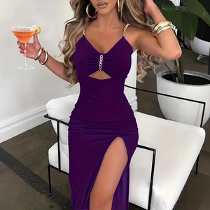 <span class=keywords><strong>Robe</strong></span> <span class=keywords><strong>longue</strong></span> moulante personnalisable pour femme, sexy, dos nu, fente haute, fente latérale, sans manches, col en V, idéale pour l'été - Product Image 4