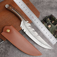 Couteau de chasse et de camping Hongrui 2026, nouveau modèle, design feuille, acier 7cr17MOV, lame fixe, manche en bois de rose