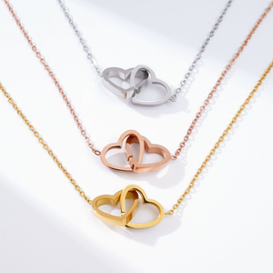 PVD <strong>Gold</strong> Plating Minimalist Stainless Steel Love Knot Jewelry <strong>Double</strong> Love Heart Interlocking <strong>Necklace</strong> for Women Anniversary Gift - Product Image 2
