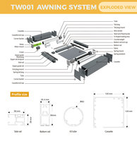 Auvent enrouleur électrique en tissu polyester PVC anti-UV TW-WR120 avec ressort intégré, résistant au vent, pour patio, pergola, balcon