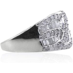 Anillo de cóctel ancho de plata de ley con diamantes de 1.60 quilates, corte redondo y baguette, engaste de canal, joyería de fiesta para mujer - Product Image 3