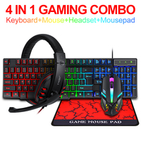 TWOLF TF800 Wired LED Backlit Keyboard 4IN1 Gaming Keyboard Mouse Headphone and Pad Kit Portable Computer Arabic Keyboard Combos