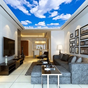 Carta da Parati 3D <span class=keywords><strong>con</strong></span> Cielo Blu e <span class=keywords><strong>Nuvole</strong></span> Bianche per Soffitto di Soggiorno e Camera da Letto, Murale Personalizzato per Soffitto - Product Image 4
