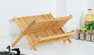 Syh1654 Modern Çift Katlı Katlanabilir Bambu Bulaşıklık, Mutfak Kurutma ve Günlük Tezgah Düzeni İçin - Product Image 4