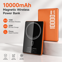 Power Bank Baterai Li-Polymer Berkualitas Tinggi 10000 MAh Kaca Tempered PD 20W Pengisian Daya Nirkabel Magnetik Dengan Penyangga Ponsel OEM ODM