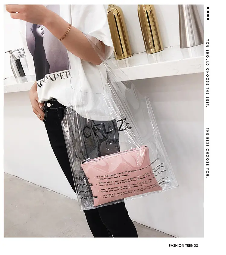 Factory Price Custom Fashion Handbag Shopping Transparent Clear Plastic PVC Tote Bags