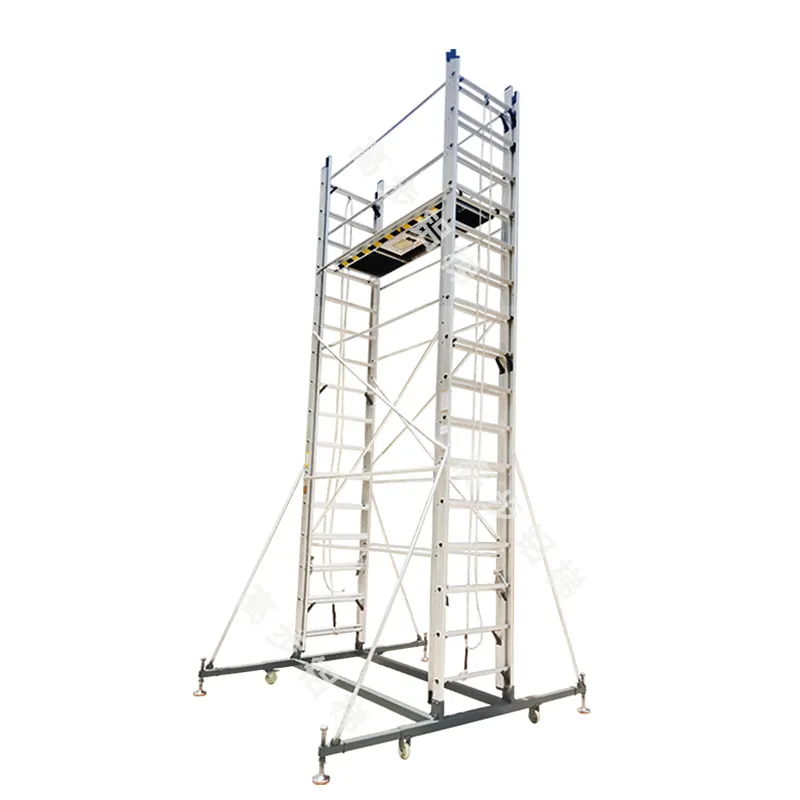 Steiger Aluminium Mobiel Gemakkelijk Met Wielen Aluminium Steigerset Met Telescopische Ladder Aan Elke Kant