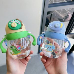 Gobelet d'apprentissage Kawaii pour enfants 330 ml, anti-fuite, réutilisable, sans BPA, bouteille d'eau en plastique pour enfants avec paille/poignée - Product Image 2