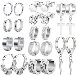 Boucles d'oreilles à clipser en acier titane noir, design géométrique en forme de croix, pour hommes et femmes, sans perçage, ensemble de clips d'oreille tendance - Product Image 3