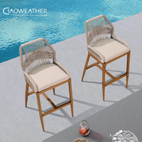Vente en gros Chaise et table de bar en bois de teck pour balcon et patio Tabourets de bar hauts d'extérieur en corde tissée populaires
