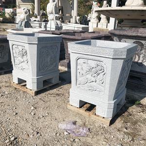 Pot de fleur en pierre antique sculpté à la main jardinière en pierre <span class=keywords><strong>aquarium</strong></span> Pots d'eau ronds gravure antique pour jardin cour paysage - Product Image 2