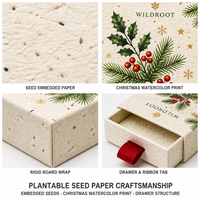 Boîte à bijoux de Noël personnalisée en papier semence plantable avec ruban de tirage, faible MOQ, emballage cadeau écologique
