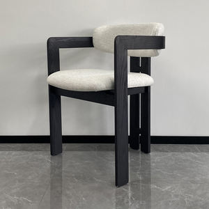 Sillón de comedor de madera de fresno macizo negro moderno nórdico de diseñador 2024, silla de comedor de restaurante con tapicería de tela blanca - Product Image 2
