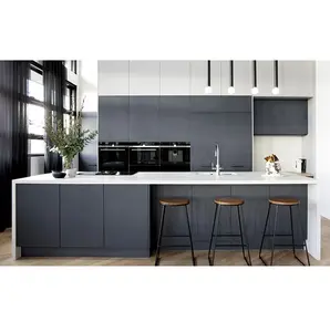grifflose hellgraue glänzende laminierte sperrholz-küchenschränke küchenmöbel design modern