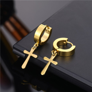 Boucles d'oreilles pour hommes, bonne qualité, en acier inoxydable, pendantes, croix, couleur noire/argent, <span class=keywords><strong>Style</strong></span> Punk, Rock, gothique, pendentifs, offre spéciale - Product Image 5