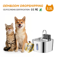Fontaine à eau sans fil pour chat en acier inoxydable 304 de 2,2 L, 2000 mAh, Type-C, détection automatique, circulation automatique, distributeur compatible lave-vaisselle