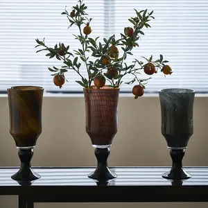Bixuan Vase en verre soufflé à la main décor à la maison centres de Table bougeoir lanterne forme de tasse support noir Vases à fleurs en verre coloré