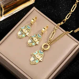Initial Necklace Indian Jewelry Set eyes and palm pendants Necklace Women titanium steel Set Jewelry Set