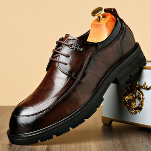 Chaussures habillées en cuir pour hommes, style Oxford, bout rond, à lacets, semelle souple, pour le bureau et les occasions professionnelles, couleur unie, automne - Product Image 1
