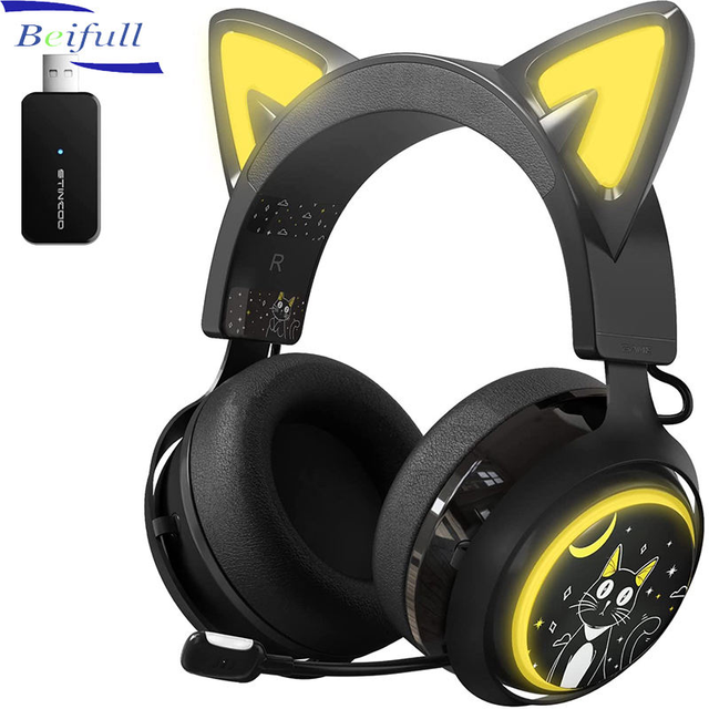 SOMIC GS510 Cool RGB Light 2.4G Cat Ear Wireless Headset Gaming Earphone for PC PS4 PS5 with Retractable Mic Wholesale