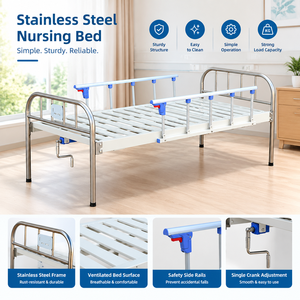 <span class=keywords><strong>Letto</strong></span> infermieristico manuale economico con telaio tubolare in acciaio inossidabile, manovella singola, sponde pieghevoli e tavolino da pranzo <span class=keywords><strong>per</strong></span> anziani - Product Image 4