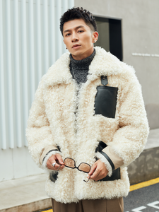 Cappotto in Pelliccia di Lana di Pecora Bianca Riccia alla Moda per <span class=keywords><strong>Uomo</strong></span> con Tre Tasche in <span class=keywords><strong>Pelle</strong></span> a Prezzo di Fabbrica - Product Image 4