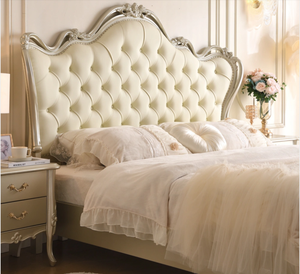 European Style Double King Bed Luxury Pastoral Princess Bedroom Furniture French Adjustable Leather <b>Oak</b> Wood <b>Frame</b> Villa Wedding - Product Image 4