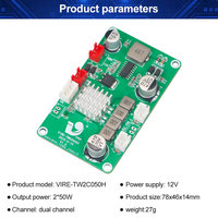 VIRE DC 12V Carte amplificateur de puissance audio professionnelle Classe D 2*50W Module amplificateur audio double canal avec sortie de puissance 5V