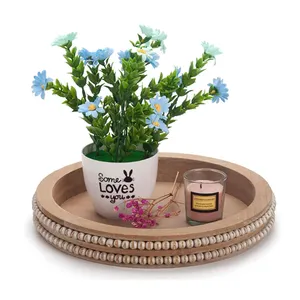 Wholesale circular bead string multifunctional decorative wooden pallets handmade decorative tray