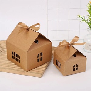 House Shaped Kraft Paper Gift <b>Boxes</b> with Ribbon Bow for Wedding <b>Party</b> Favors - Product Image 4