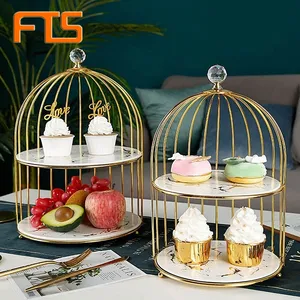 Pieds à gâteaux pour mariage, ensemble de Table à Dessert en métal doré à 3 niveaux, cylindre de fête, Cage à oiseaux, support à gâteaux
