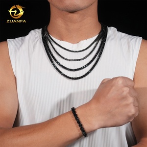 Wholesale Price <strong>Solid</strong> 925 <strong>Silver</strong> Hip Hop Jewelry Bracelet <strong>Necklace</strong> Iced Out 2 to 6.5mm Black VVS Moissanite Diamond Tennis Chain - Product Image 2