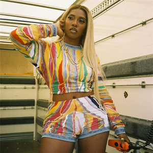 <span class=keywords><strong>Nouvelle</strong></span> <span class=keywords><strong>collection</strong></span> pour femmes pour l'automne mode impression numérique décontracté haut à manches longues SeSheath Shorts costume - Product Image 2