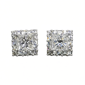 E1665 Orecchini con diamanti taglio principessa in oro bianco, gioielli classici naturali da donna - Product Image 1