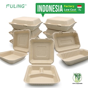 Boîte alimentaire <span class=keywords><strong>jetable</strong></span> biodégradable en bagasse FULING, sans PFAS, emballage rapide pour plats à emporter - Product Image 1