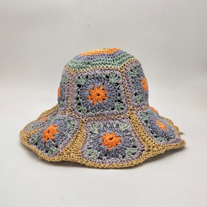 Chapeau en crochet papier style vintage Granny Square, chapeau de soleil pliable pour femmes - Product Image 3