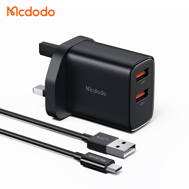 Mcdodo 479 Smart Usb Charger Uk Dual Port Universal Travel Fast Charger Pcb 5V 2.4A Usb Wall Charger With Cable Micro 3A 1.2M