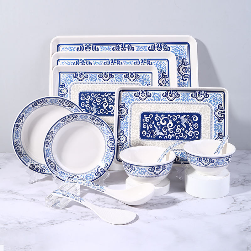 OEM Custom Full Set of round Melamine Plates Low MOQ Dinnerware