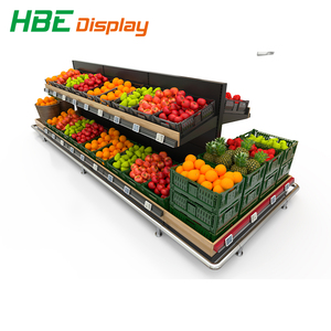 Étagère de présentation de fruits de style île <span class=keywords><strong>en</strong></span> métal et <span class=keywords><strong>bois</strong></span> <span class=keywords><strong>avec</strong></span> caisse - Product Image 1