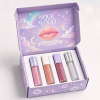 Boîte d'expédition auto-scellante ondulée personnalisée avec logo, violet lavande rêveur et céleste, 4 compartiments, pour emballage de luxe de cosmétiques et de brillants à lèvres, idéale comme cadeau