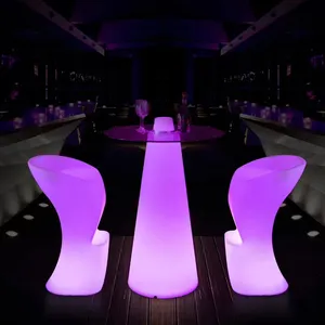 Mesa iluminada para interior y exterior, mesa de recepción para fiestas, muebles de iluminación, lámpara de noche Rgb, combinación de silla alta, taburete de Bar