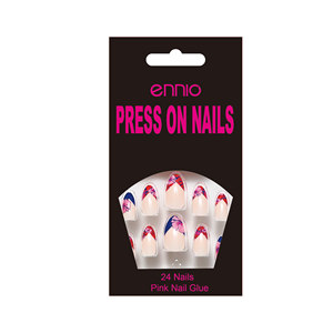 24Pcs Abs Ngón Tay Stiletto Hình Dạng Nhân Tạo Móng Tay Hộp Gói Với Hợp Thời Trang Pháp Swirl Thiết Kế Và Hoa Phong Cách - Product Image 3