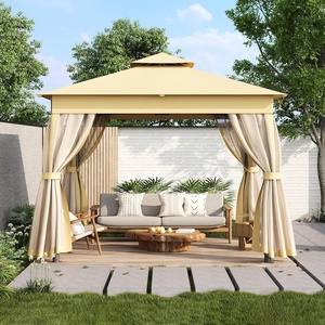 Gazebo Extérieur Beige Tente Double Toits Patio Auvent <span class=keywords><strong>Moustiquaire</strong></span> pour Jardin Pelouse <span class=keywords><strong>Terrasse</strong></span> pour Terrasses Comprend un Accessoire LED - Product Image 1