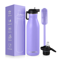 Everich Bouteille d'eau colorée en acier inoxydable de 16 oz à paroi unique pour enfants avec couvercle de poignée de buse