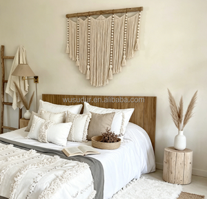 Tapisserie murale en <span class=keywords><strong>macramé</strong></span> Driftwood <span class=keywords><strong>avec</strong></span> perles en <span class=keywords><strong>bois</strong></span> et longues franges, grande décoration murale bohème pour la tête de lit de la chambre - Product Image 2