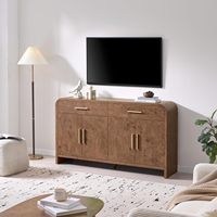 Burl Wood Sideboard met R-hoekdesign & gouden handgrepen, moderne tv-meubel opbergkast met 2 laden voor de woonkamer