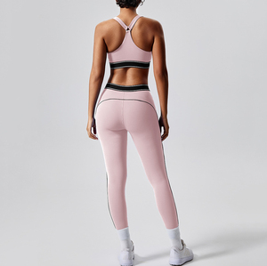 Femmes haut soutien taille <span class=keywords><strong>bande</strong></span> Fitness Leggings soutien-gorge ensemble doux Compression sans couture grande taille poche faite Spandex adultes - Product Image 4