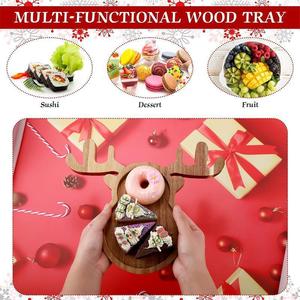 Wooden Christmas <b>Tray</b> Reindeer Tree Shape Solid Wood Cartoon Plate Fruit Dessert Serving <b>Tray</b> Decorative - Product Image 3